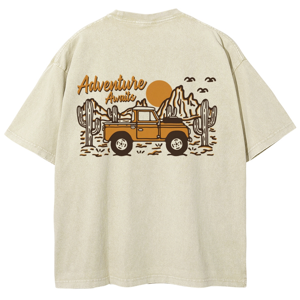 Washed T-Shirt | Adventure Awaits Journey Unisex Fit | TIDESENCE