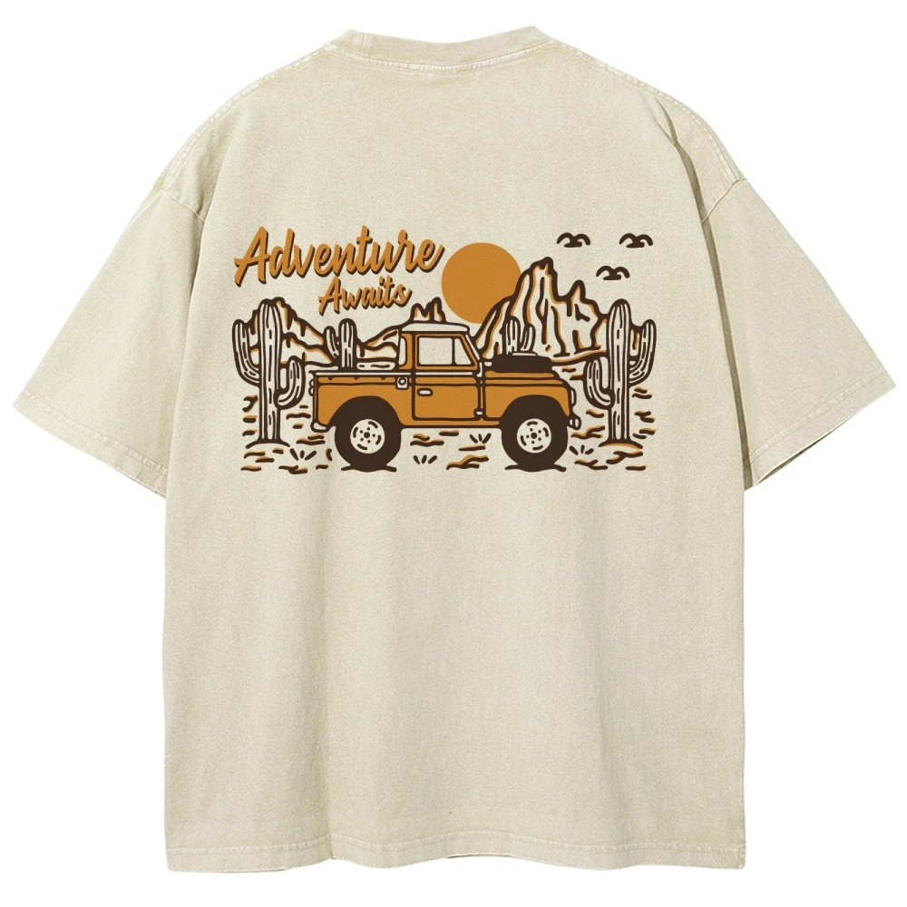 Washed T-Shirt | Adventure Awaits Journey Unisex Fit | TIDESENCE