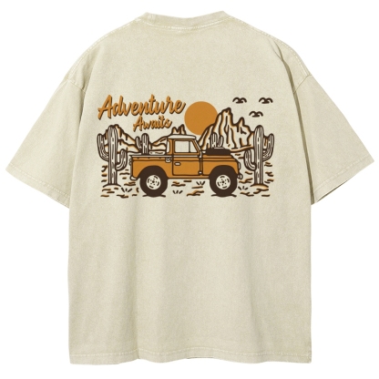 Washed T-Shirt | Adventure Awaits Journey Unisex Fit | TIDESENCE