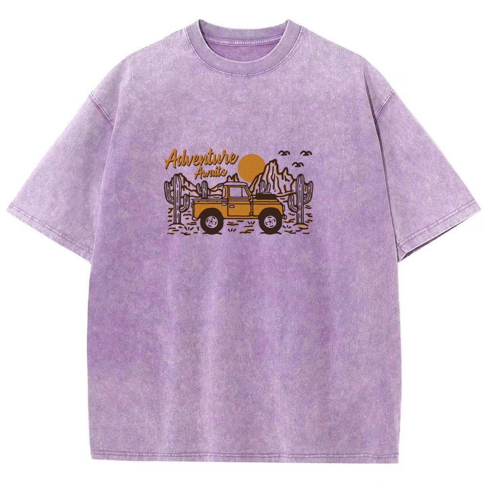 Washed T-Shirt | Adventure Awaits Journey Unisex Fit | TIDESENCE