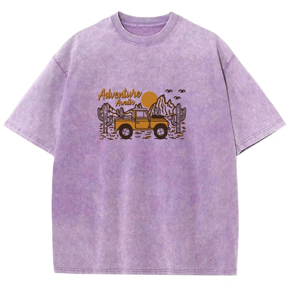 Washed T-Shirt | Adventure Awaits Journey Unisex Fit | TIDESENCE