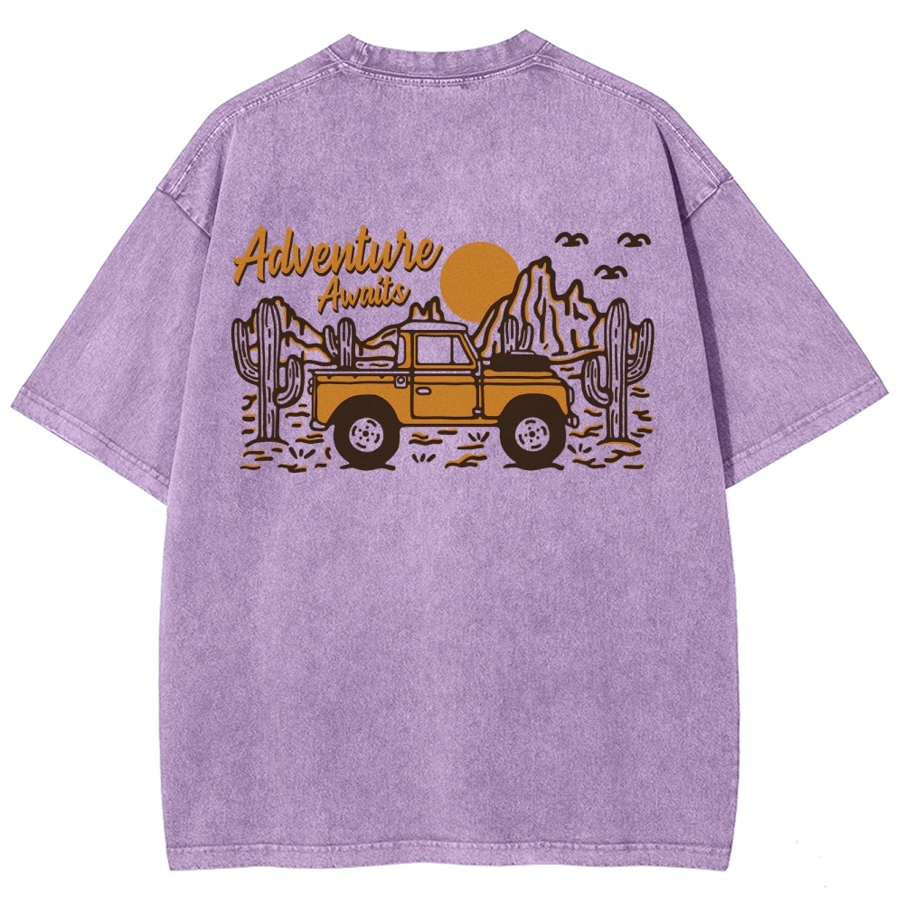 Washed T-Shirt | Adventure Awaits Journey Unisex Fit | TIDESENCE