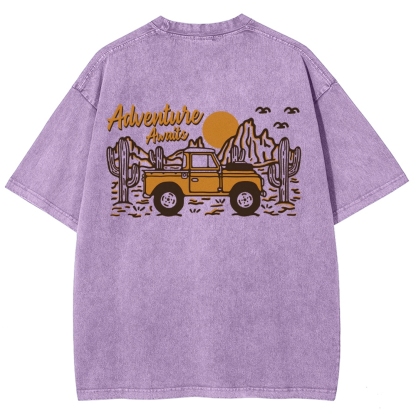 Washed T-Shirt | Adventure Awaits Journey Unisex Fit | TIDESENCE