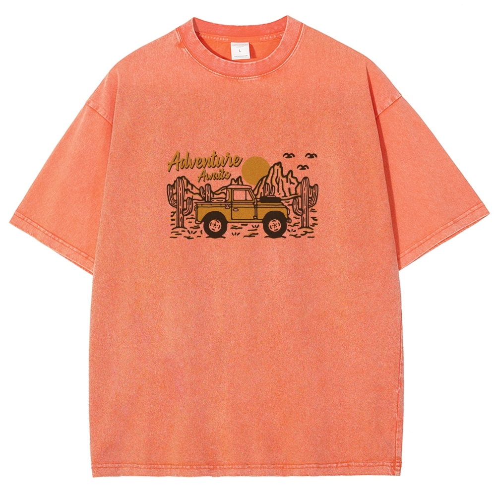 Washed T-Shirt | Adventure Awaits Journey Unisex Fit | TIDESENCE
