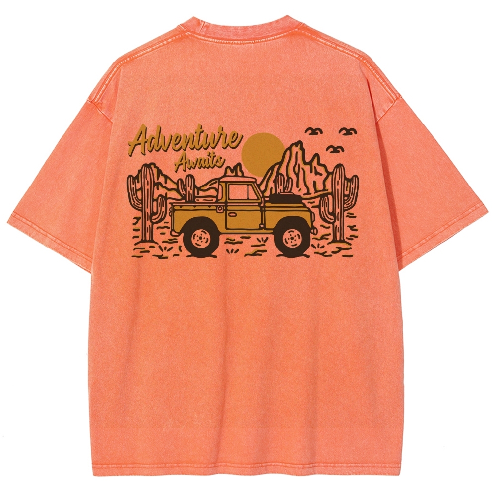 Washed T-Shirt | Adventure Awaits Journey Unisex Fit | TIDESENCE