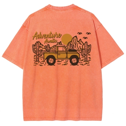 Washed T-Shirt | Adventure Awaits Journey Unisex Fit | TIDESENCE