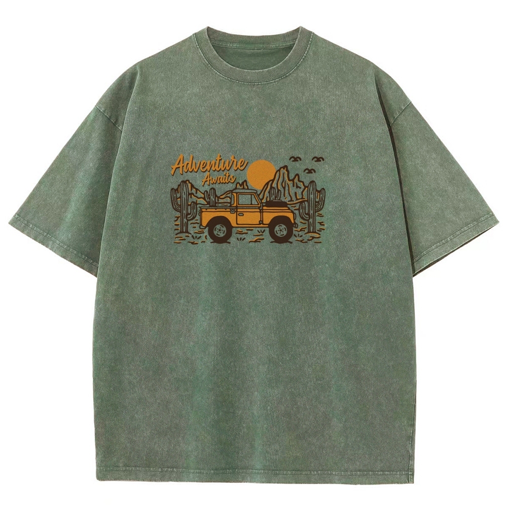Washed T-Shirt | Adventure Awaits Journey Unisex Fit | TIDESENCE