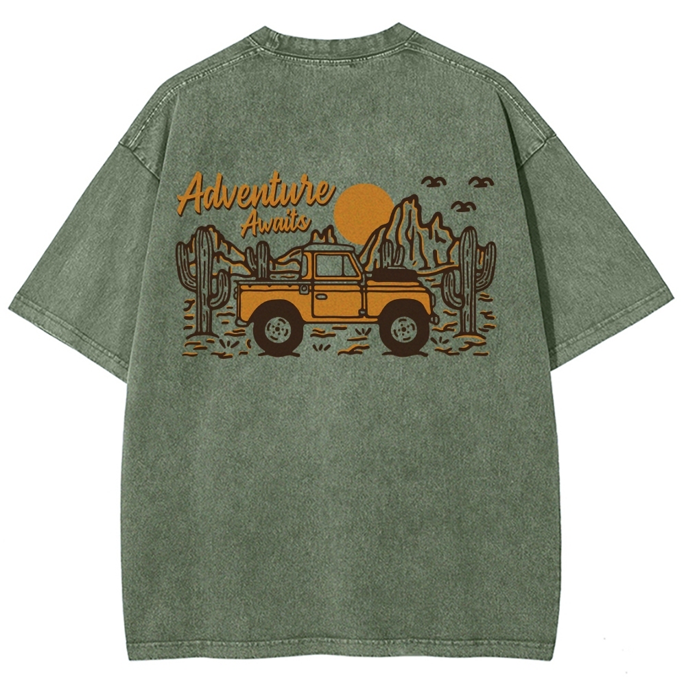 Washed T-Shirt | Adventure Awaits Journey Unisex Fit | TIDESENCE