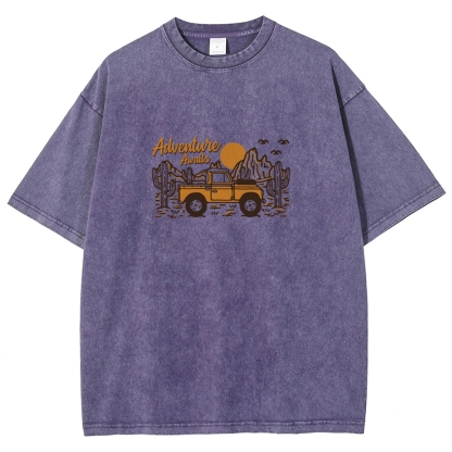 Washed T-Shirt | Adventure Awaits Journey Unisex Fit | TIDESENCE
