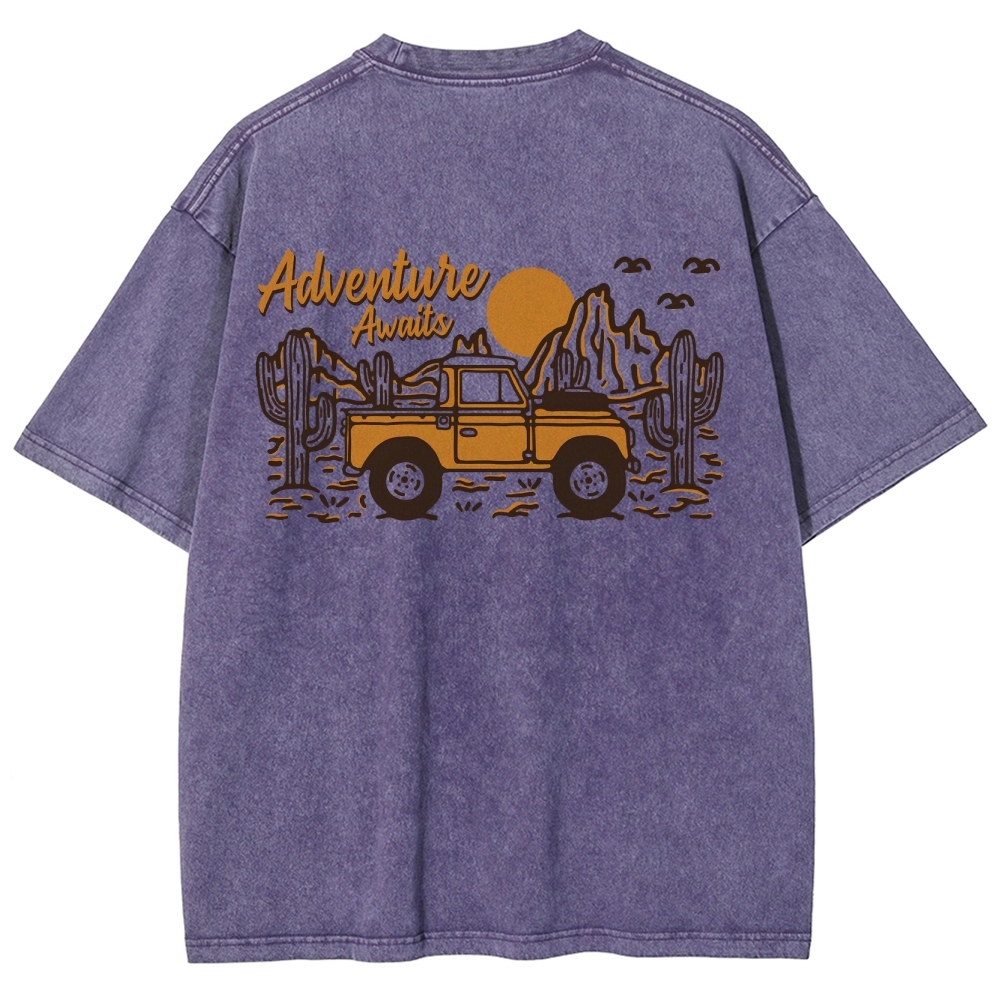 Washed T-Shirt | Adventure Awaits Journey Unisex Fit | TIDESENCE
