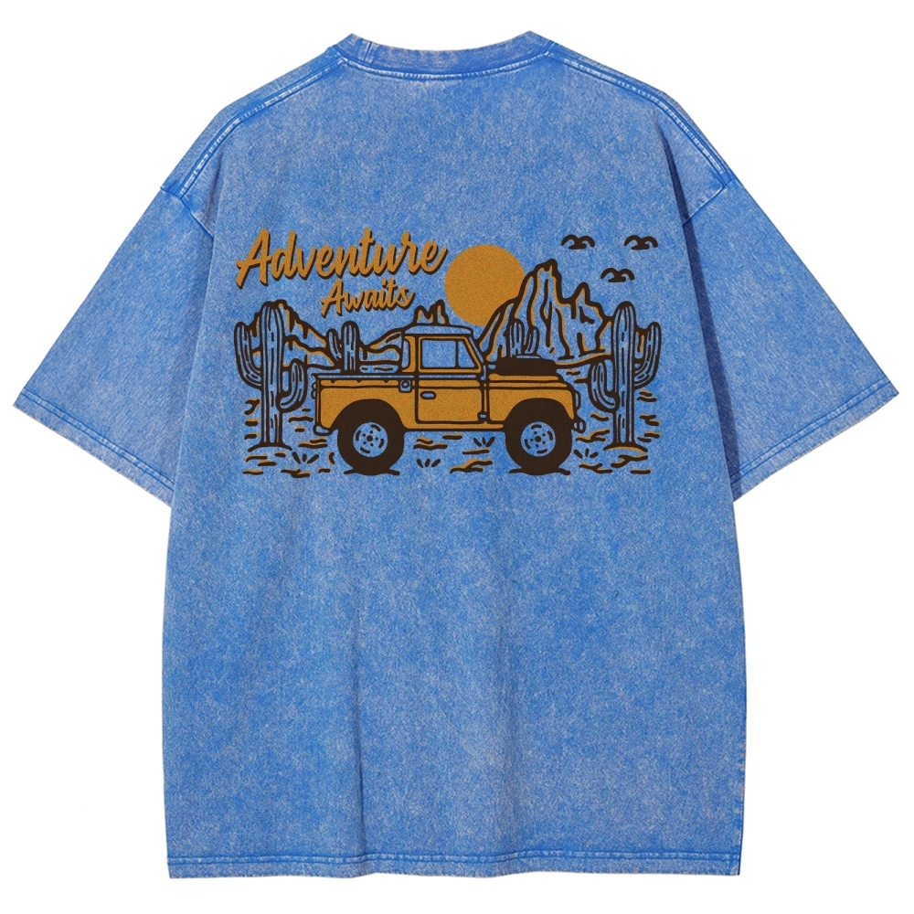 Washed T-Shirt | Adventure Awaits Journey Unisex Fit | TIDESENCE