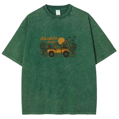 Washed T-Shirt | Adventure Awaits Journey Unisex Fit | TIDESENCE