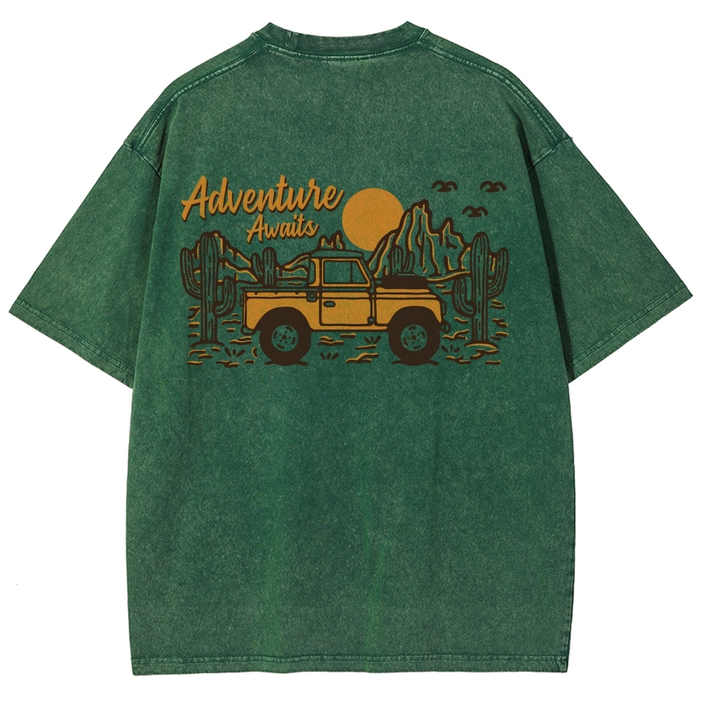 Washed T-Shirt | Adventure Awaits Journey Unisex Fit | TIDESENCE