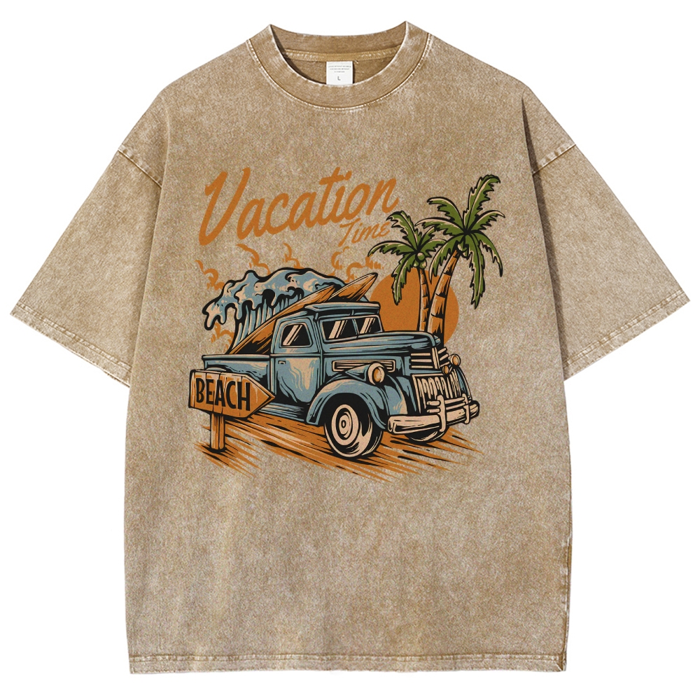 Washed T-Shirt | Surf Summer Vacation Time Beach Unisex Fit | TIDESENCE