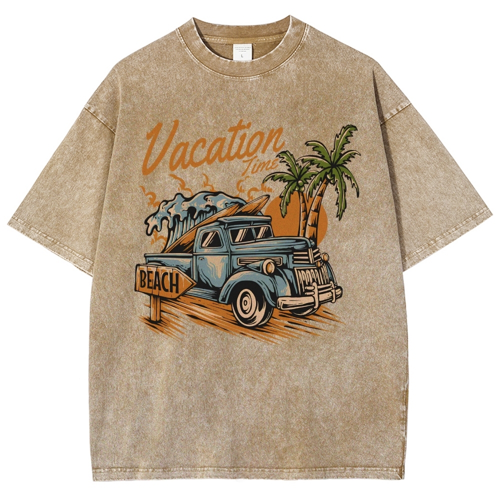 Washed T-Shirt | Surf Summer Vacation Time Beach Unisex Fit | TIDESENCE
