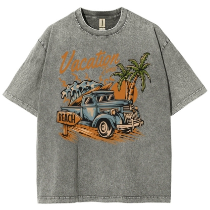 Washed T-Shirt | Surf Summer Vacation Time Beach Unisex Fit | TIDESENCE