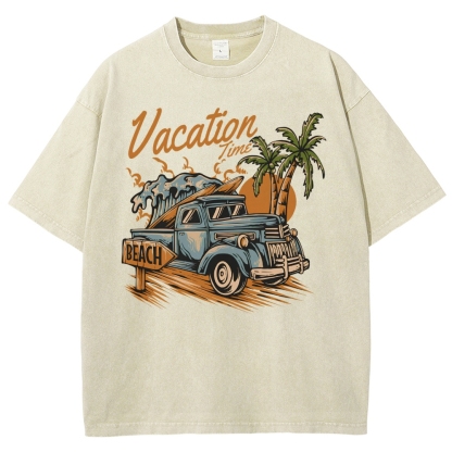 Washed T-Shirt | Surf Summer Vacation Time Beach Unisex Fit | TIDESENCE