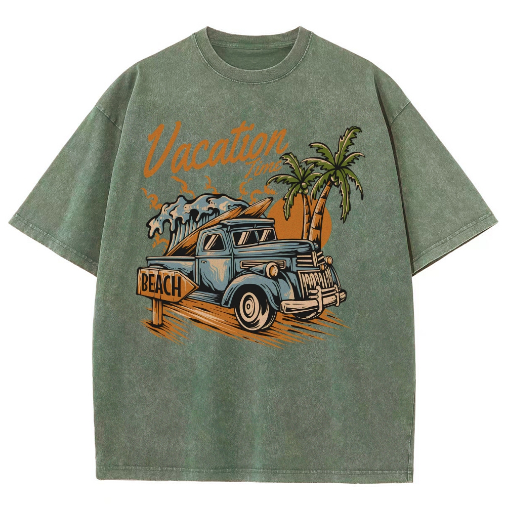Washed T-Shirt | Surf Summer Vacation Time Beach Unisex Fit | TIDESENCE