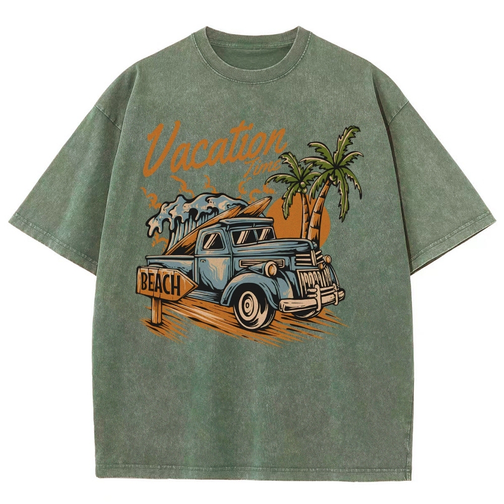 Washed T-Shirt | Surf Summer Vacation Time Beach Unisex Fit | TIDESENCE