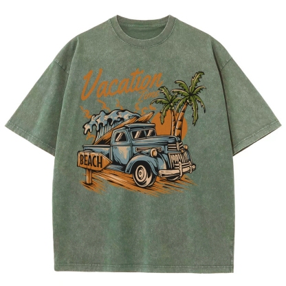 Washed T-Shirt | Surf Summer Vacation Time Beach Unisex Fit | TIDESENCE