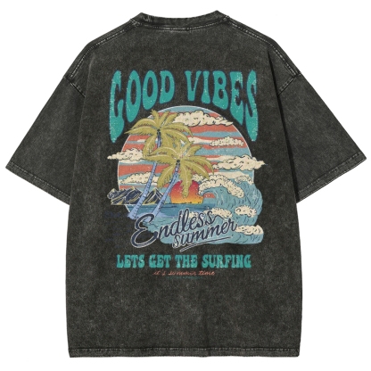 Washed T-Shirt | Surf Up Unisex Fit Good Vibes | TIDESENCE