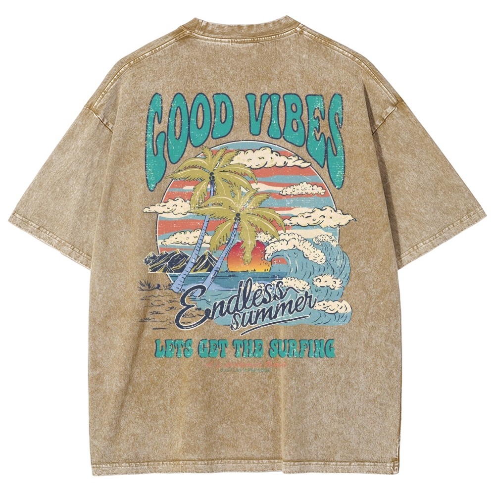 Washed T-Shirt | Surf Up Unisex Fit Good Vibes | TIDESENCE