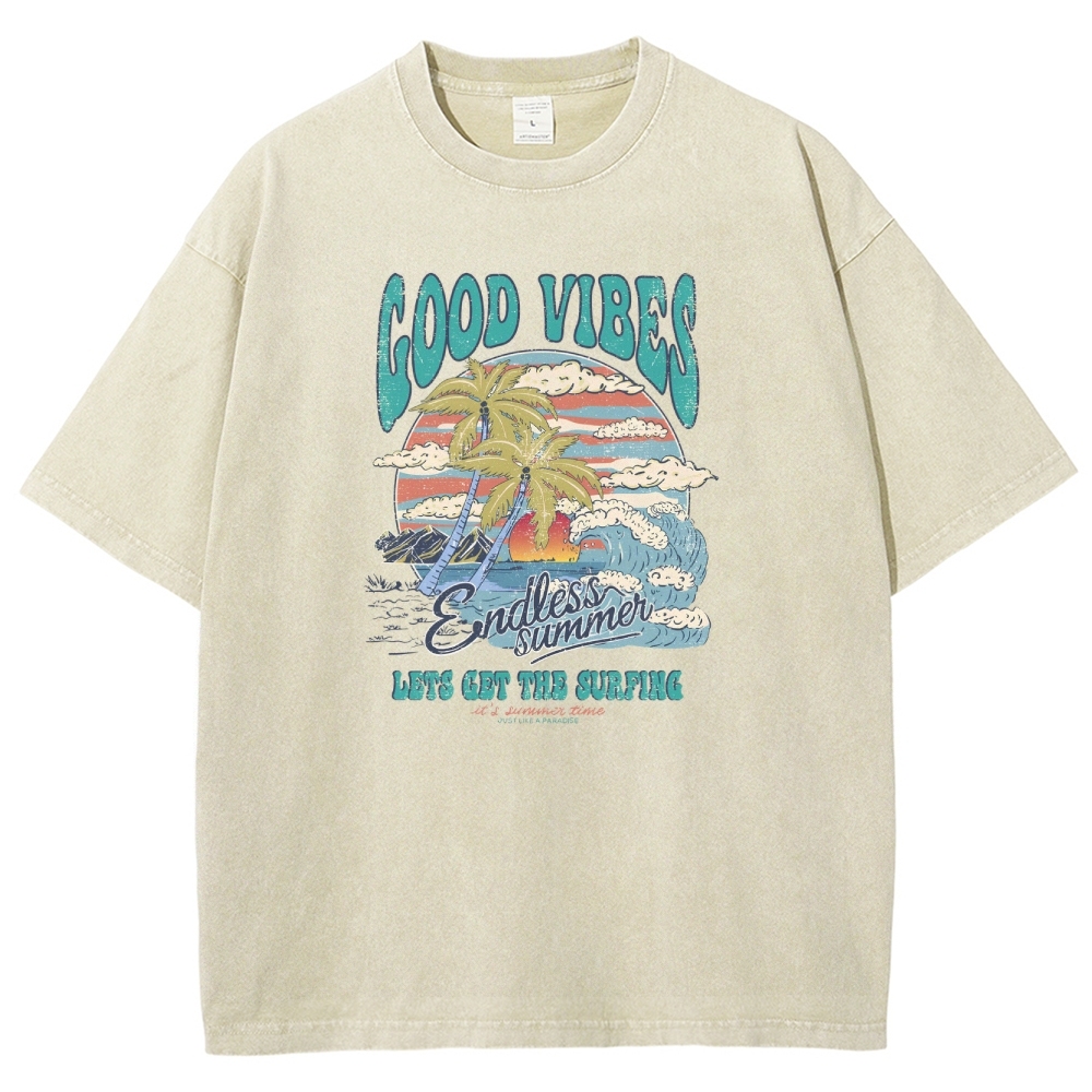 Washed T-Shirt | Surf Up Unisex Fit Good Vibes | TIDESENCE