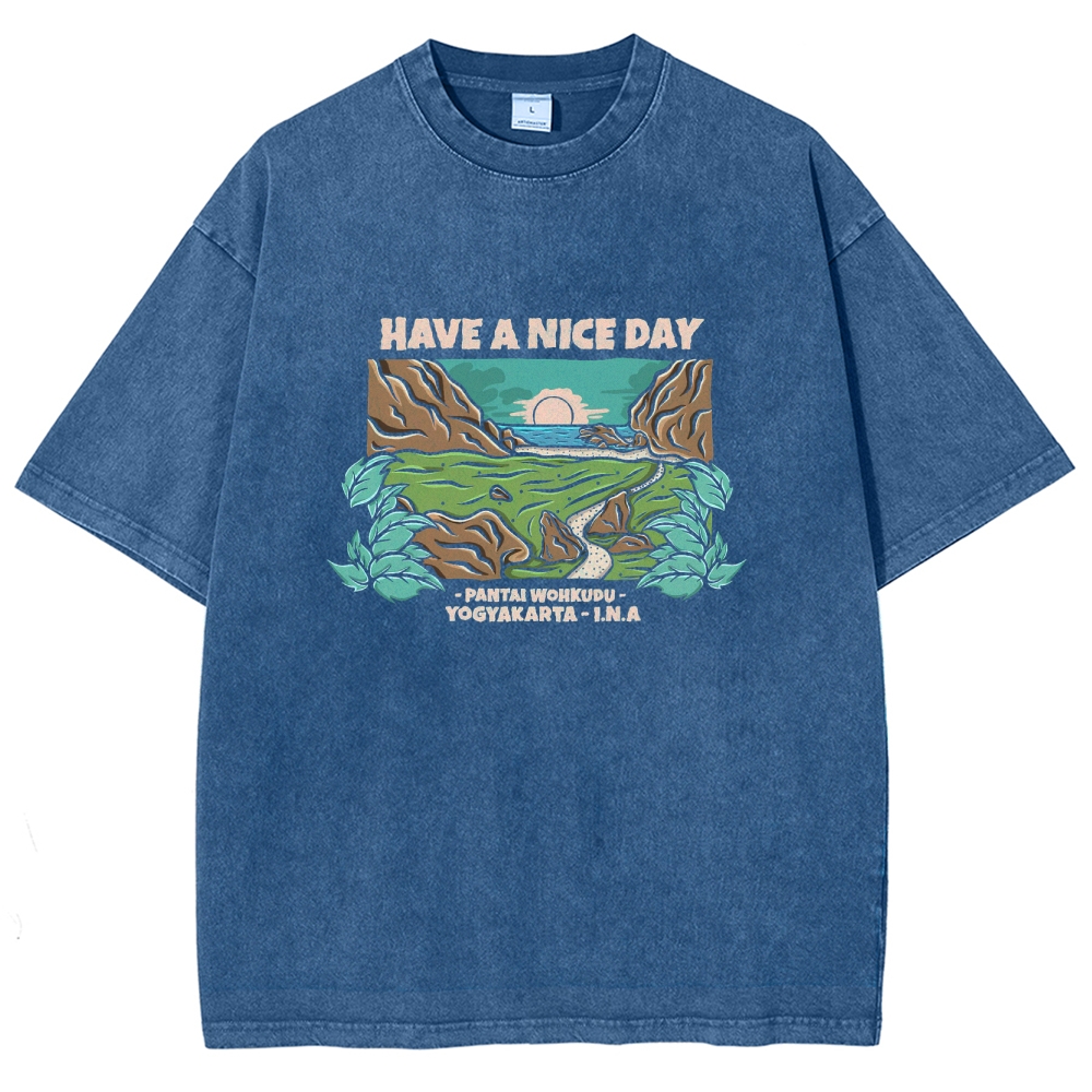 Washed T-Shirt | Landscape Unisex Fit Have A Nice Day | TIDESENCE