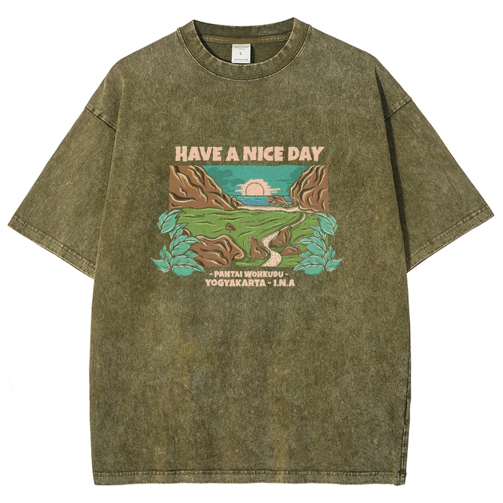 Washed T-Shirt | Landscape Unisex Fit Have A Nice Day | TIDESENCE