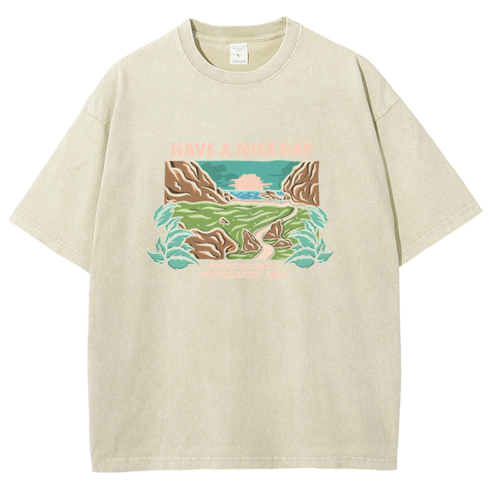 Washed T-Shirt | Landscape Unisex Fit Have A Nice Day | TIDESENCE