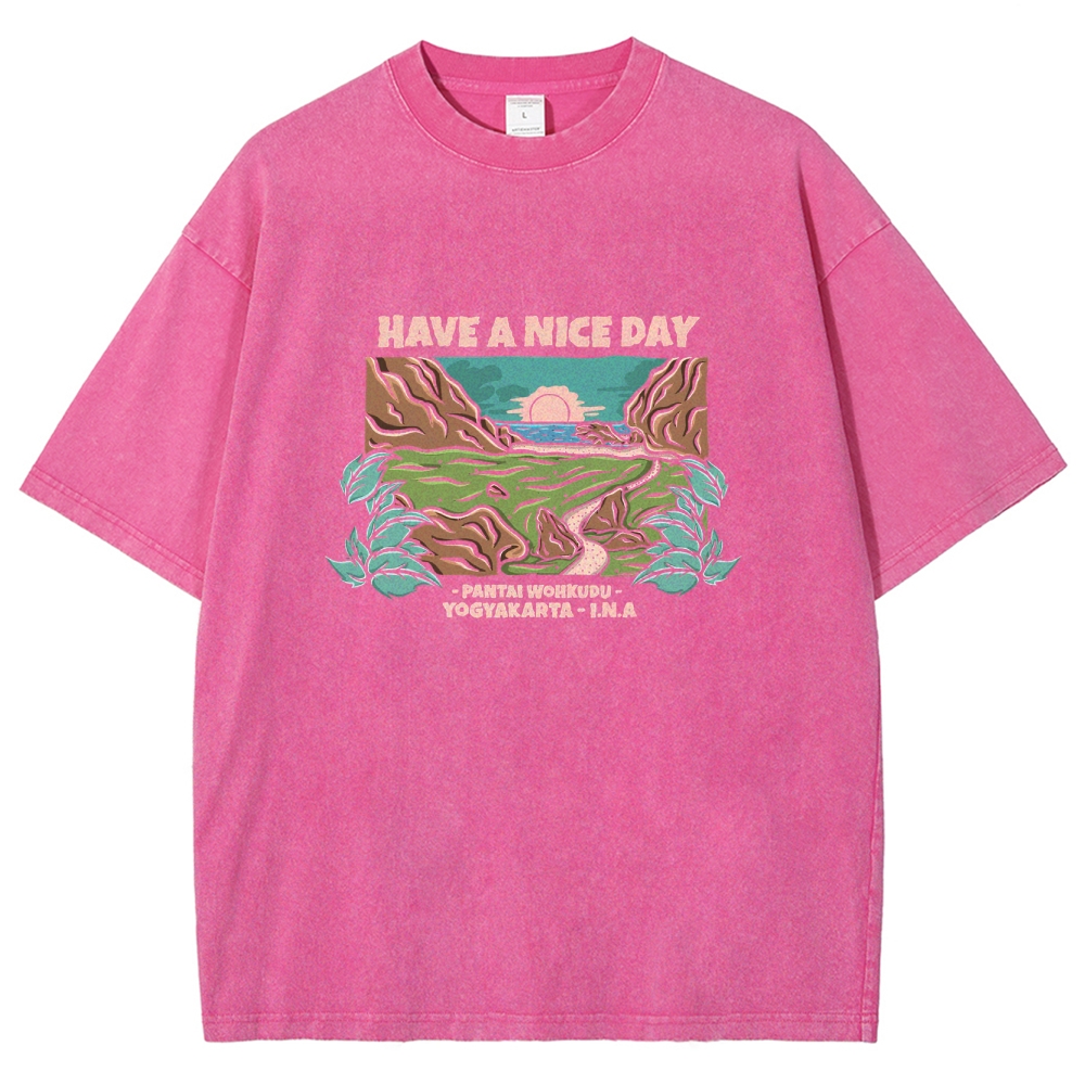 Washed T-Shirt | Landscape Unisex Fit Have A Nice Day | TIDESENCE