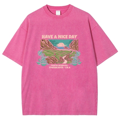 Washed T-Shirt | Landscape Unisex Fit Have A Nice Day | TIDESENCE