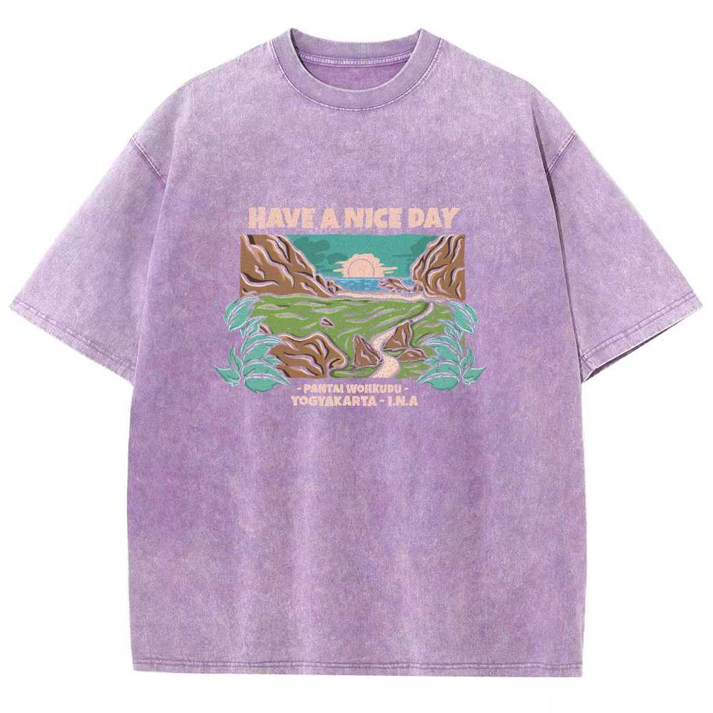 Washed T-Shirt | Landscape Unisex Fit Have A Nice Day | TIDESENCE