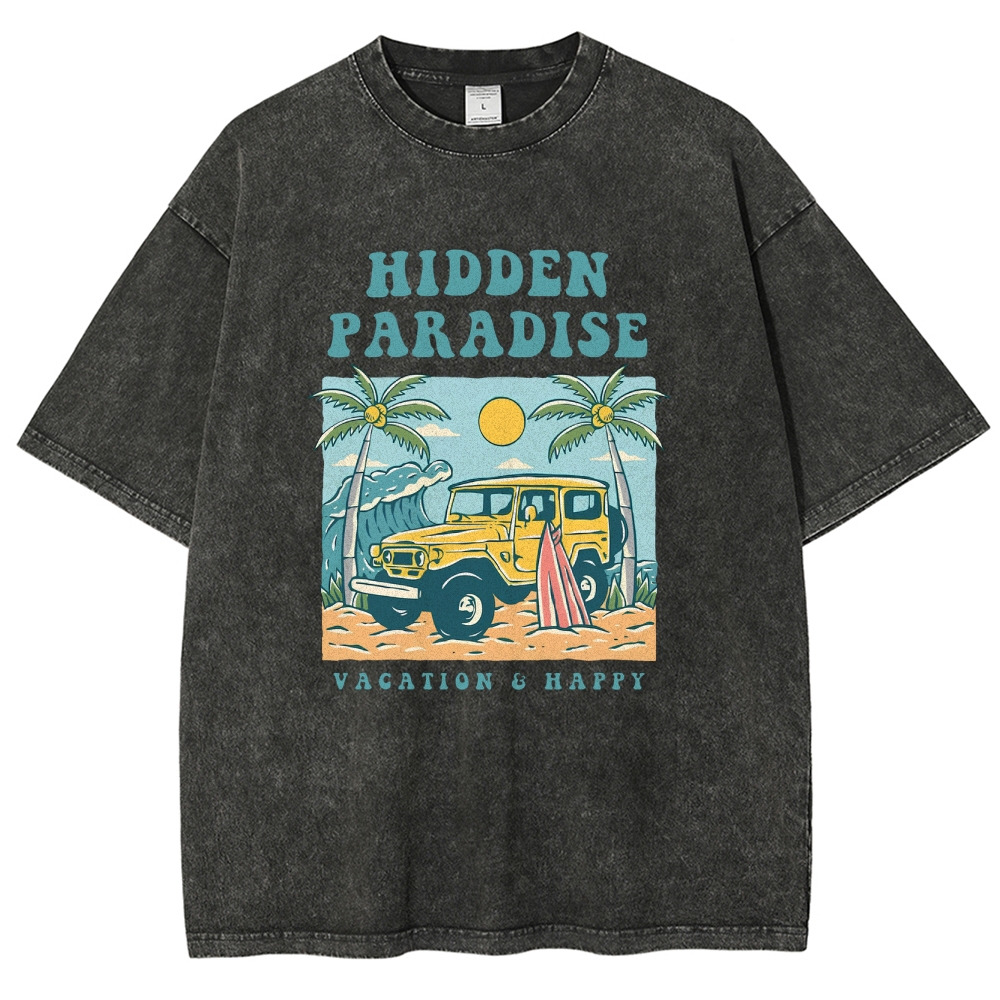 Washed T-Shirt | Surf Journey Unisex Fit Hidden Paradise | TIDESENCE