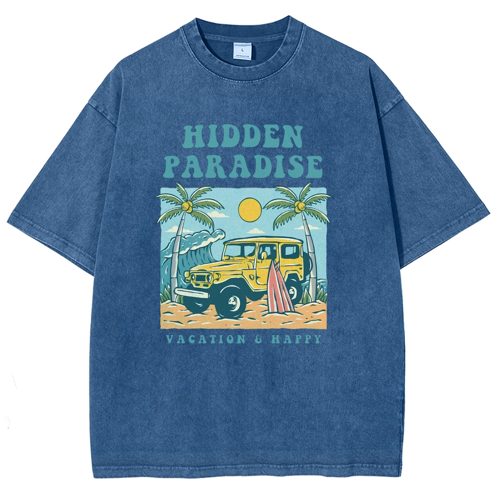 Washed T-Shirt | Surf Journey Unisex Fit Hidden Paradise | TIDESENCE