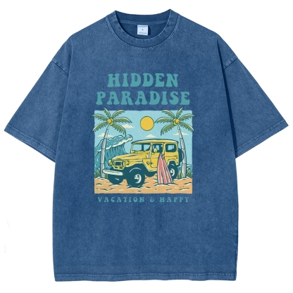 Washed T-Shirt | Surf Journey Unisex Fit Hidden Paradise | TIDESENCE