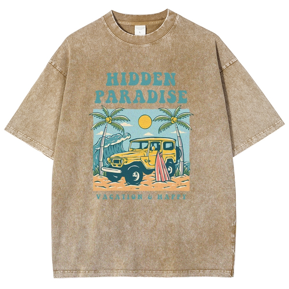 Washed T-Shirt | Surf Journey Unisex Fit Hidden Paradise | TIDESENCE