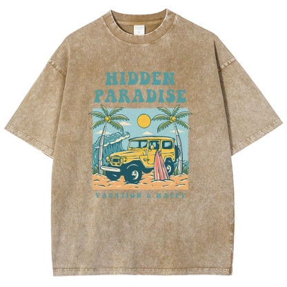 Washed T-Shirt | Surf Journey Unisex Fit Hidden Paradise | TIDESENCE