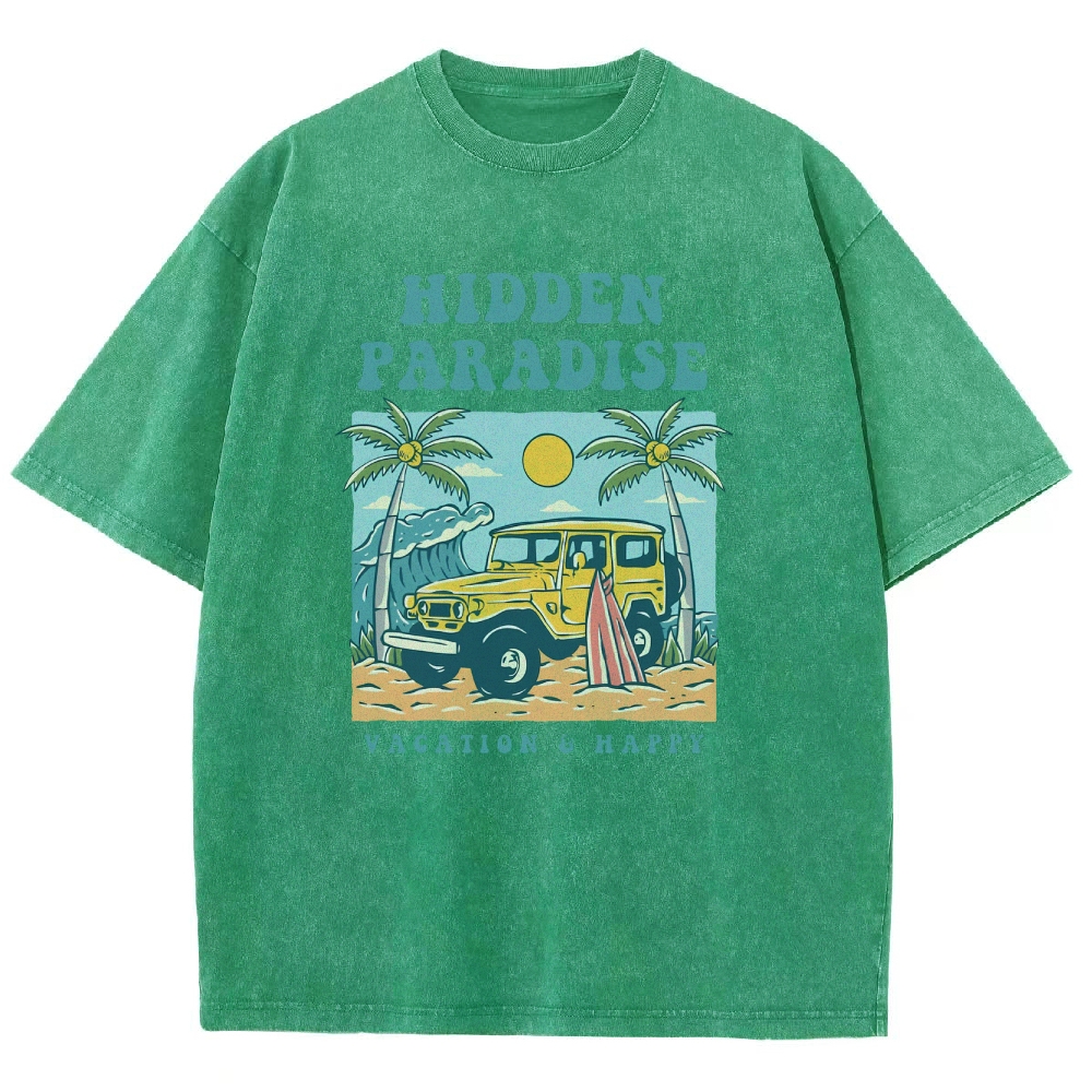 Washed T-Shirt | Surf Journey Unisex Fit Hidden Paradise | TIDESENCE