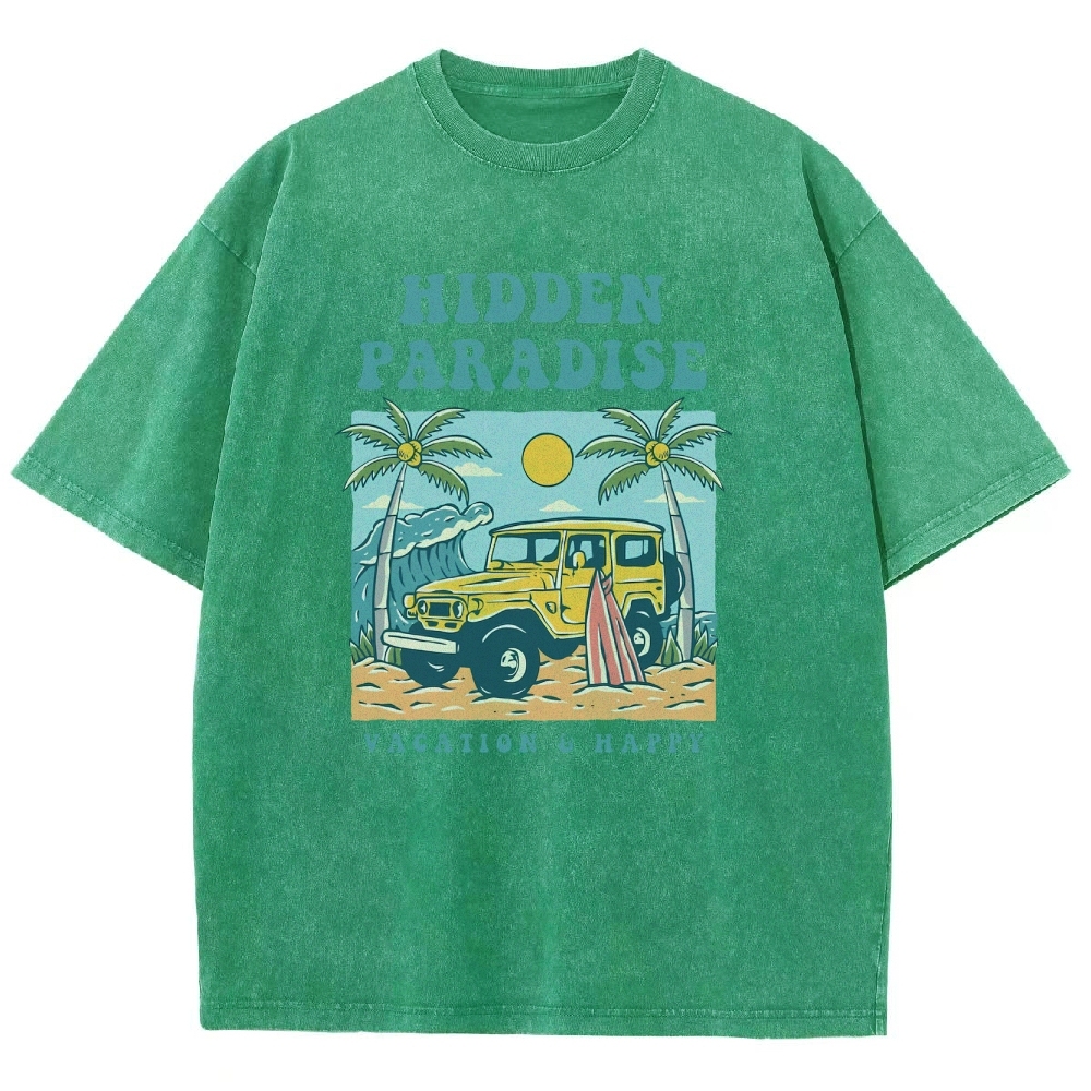 Washed T-Shirt | Surf Journey Unisex Fit Hidden Paradise | TIDESENCE