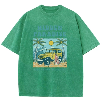 Washed T-Shirt | Surf Journey Unisex Fit Hidden Paradise | TIDESENCE