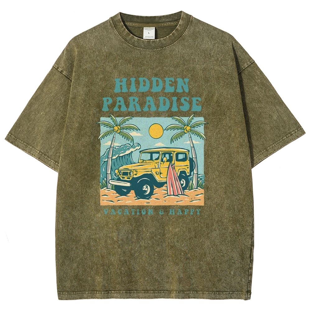 Washed T-Shirt | Surf Journey Unisex Fit Hidden Paradise | TIDESENCE