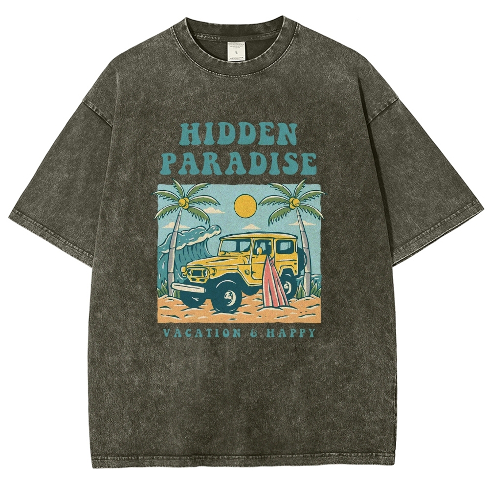 Washed T-Shirt | Surf Journey Unisex Fit Hidden Paradise | TIDESENCE