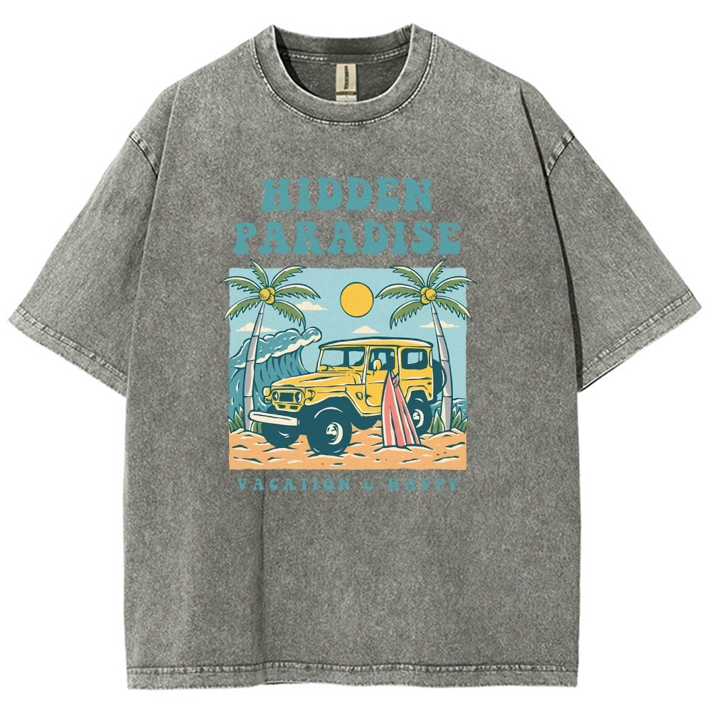 Washed T-Shirt | Surf Journey Unisex Fit Hidden Paradise | TIDESENCE