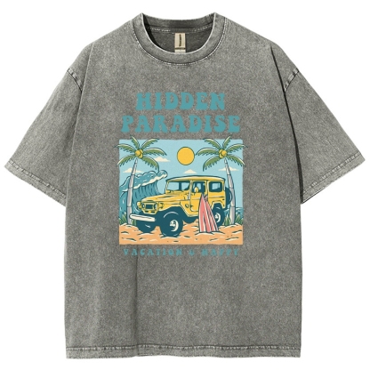 Washed T-Shirt | Surf Journey Unisex Fit Hidden Paradise | TIDESENCE