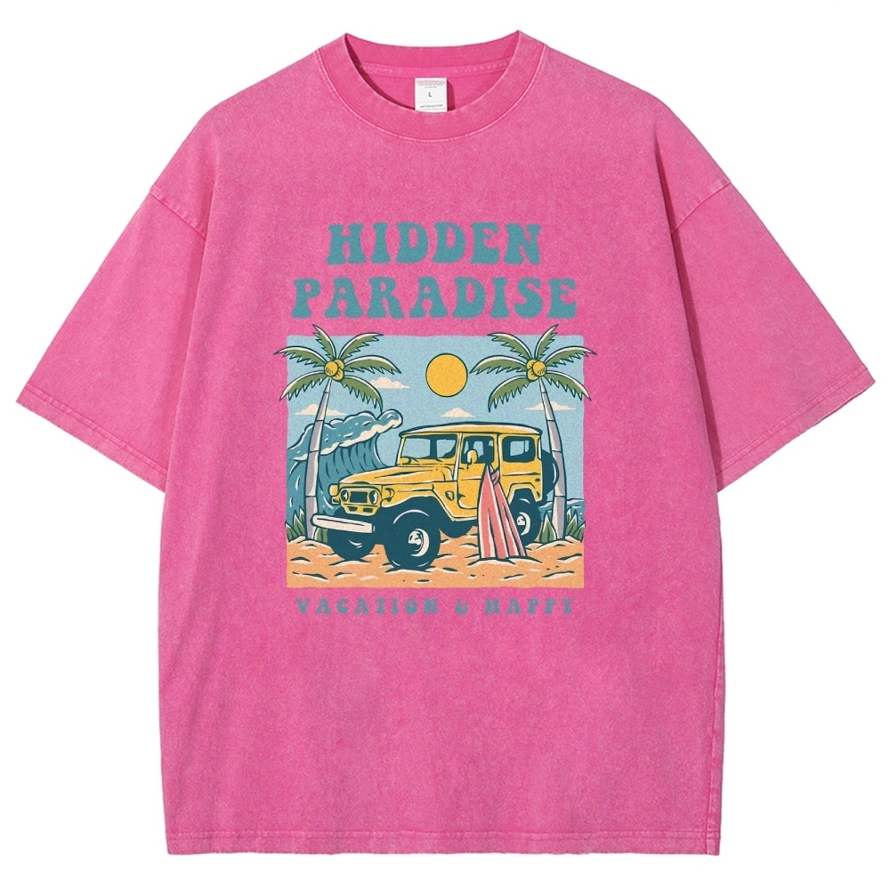 Washed T-Shirt | Surf Journey Unisex Fit Hidden Paradise | TIDESENCE