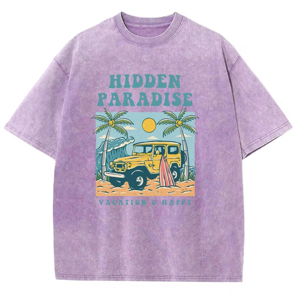 Washed T-Shirt | Surf Journey Unisex Fit Hidden Paradise | TIDESENCE