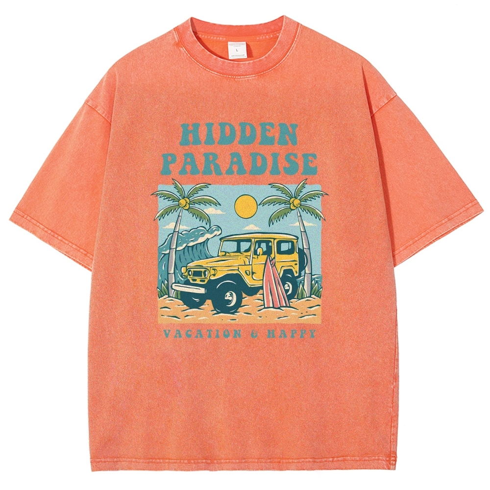 Washed T-Shirt | Surf Journey Unisex Fit Hidden Paradise | TIDESENCE