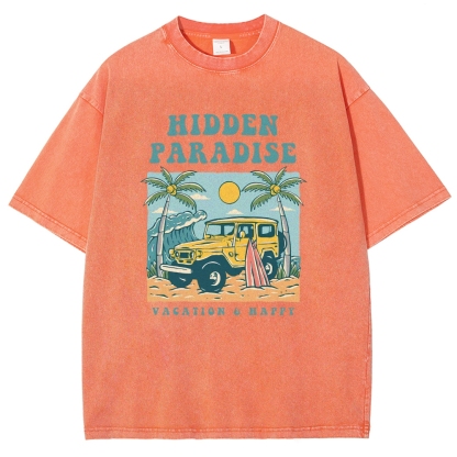 Washed T-Shirt | Surf Journey Unisex Fit Hidden Paradise | TIDESENCE