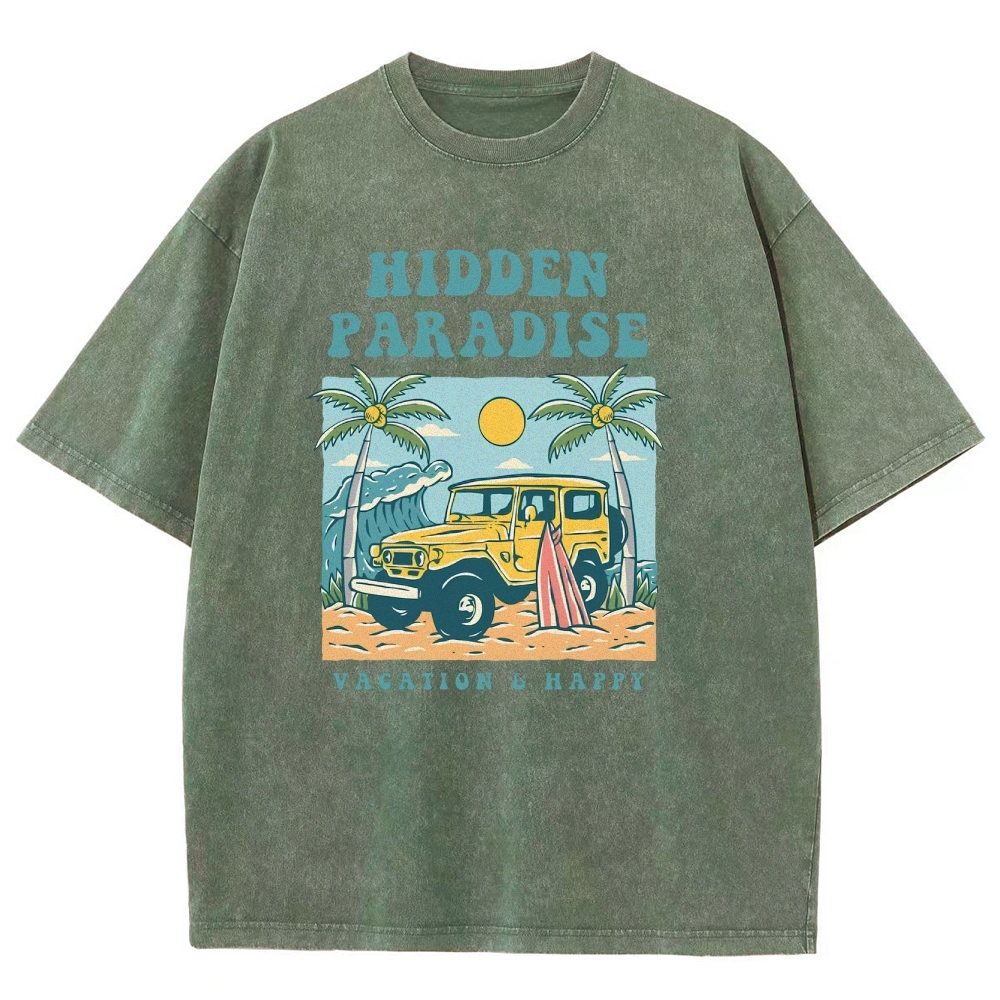 Washed T-Shirt | Surf Journey Unisex Fit Hidden Paradise | TIDESENCE